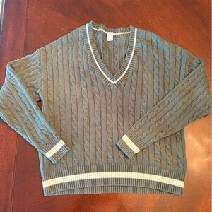 Simons Green Knit Sweater with White Stripe